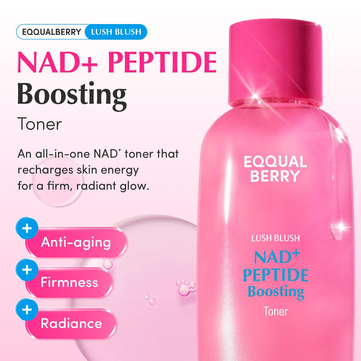 EQQUALBERRY Lush Blush NAD+ Peptide Boosting Toner 150ml | Hydrating & Firming Toner