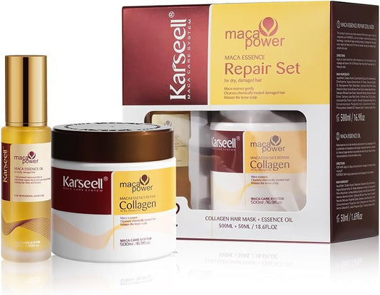 Karseell Collagen Hair Treatment Deep Repair Mask 500ml + Maca Oil Hair Serum 50ml Set