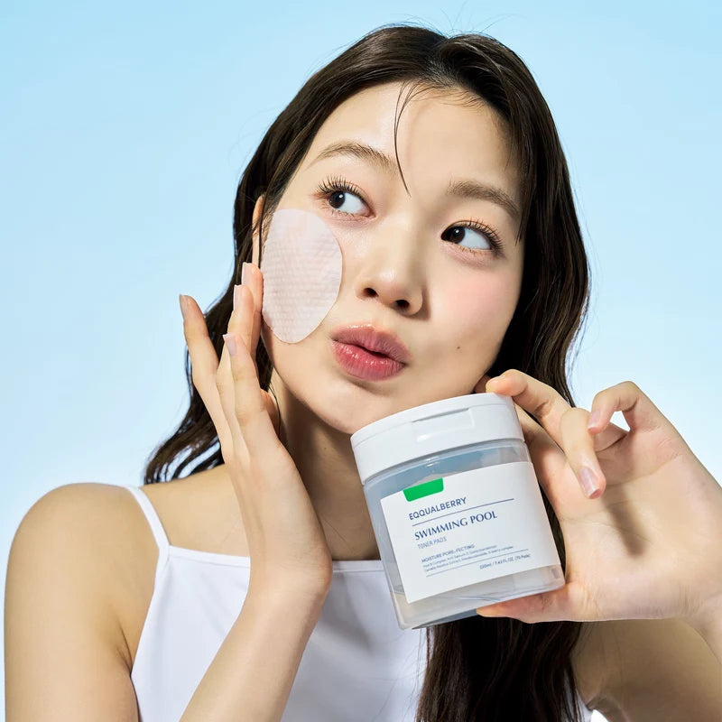 EQQUALBERRY Swimming Pool Toner Pads 220ml | 70 Pads | Gentle Exfoliating & Hydrating Toner Pads