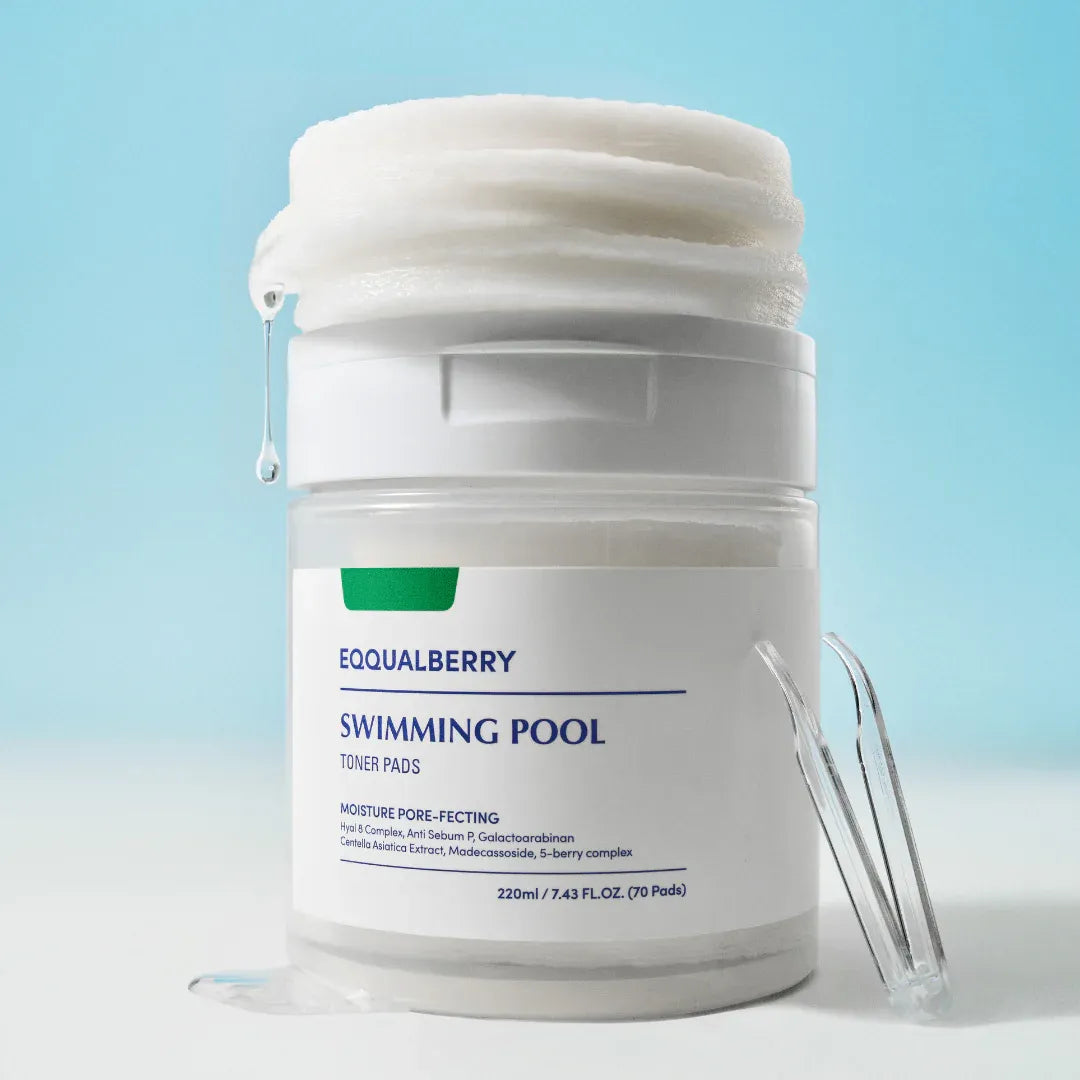 EQQUALBERRY Swimming Pool Toner Pads 220ml | 70 Pads | Gentle Exfoliating & Hydrating Toner Pads
