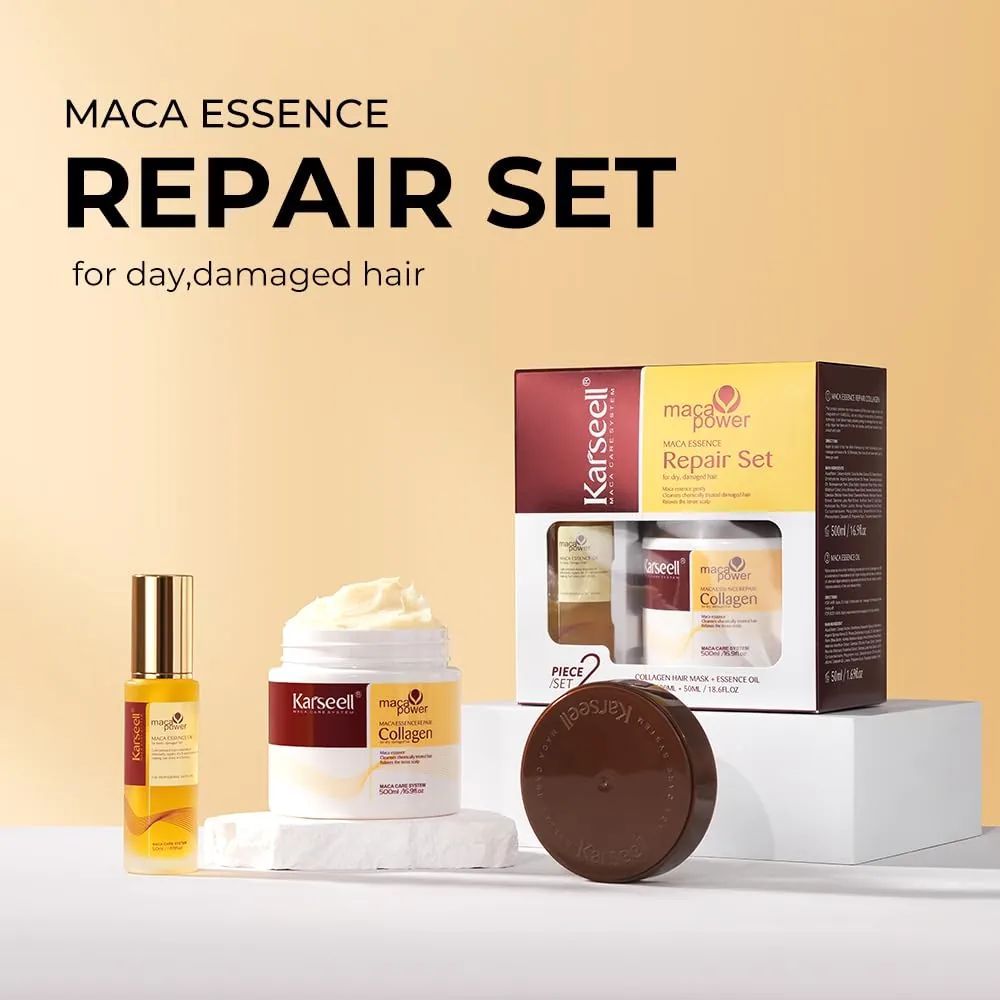 Karseell Collagen Hair Treatment Deep Repair Mask 500ml + Maca Oil Hair Serum 50ml Set